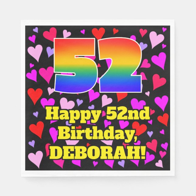 52:a födelsedagen: Loving Hearts Mönster, regnbåge Pappersservett (Framsidan)