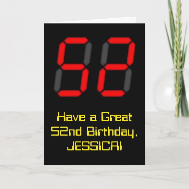 52:a födelsedagen: Red Digital Clock Stil "52" + N Kort (Framsida)
