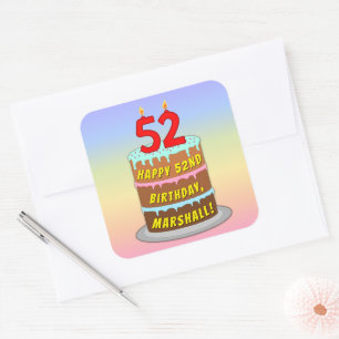 52:a födelsedagen: Roligt Cake and Candles + Anpas Fyrkantigt Klistermärke