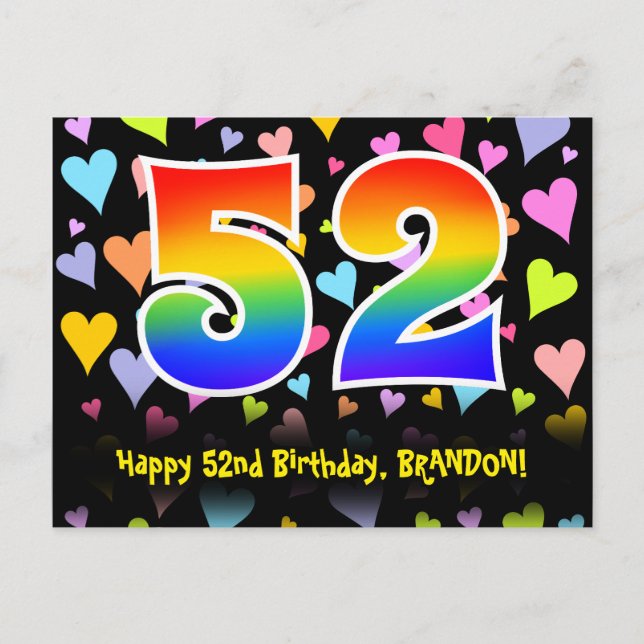 52:a födelsedagen: Roligt Hearts Mönster, Rainbow  Vykort (Framsida)