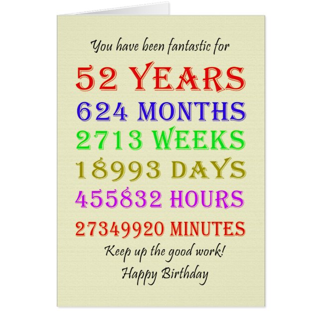52:a födelsedagsmilstolpar hälsningskort (Framsidan)
