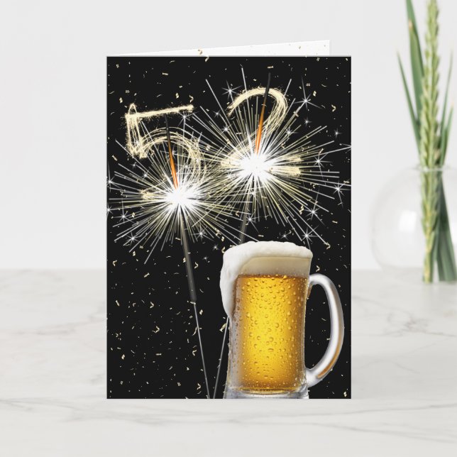 52:a födelsedagssparkler med öl Mugg Kort (Framsida)