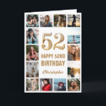 52:a Grattis på födelsedagen Guld och White Photo  Kort<br><div class="desc">52:a Grattis på födelsedagen Guld och Vita foto- och födelsedagskort. Om du vill göra ytterligare anpassningar klickar du på knappen "Anpassa" och användor verktyg som är utformat för att ändra mallen.</div>