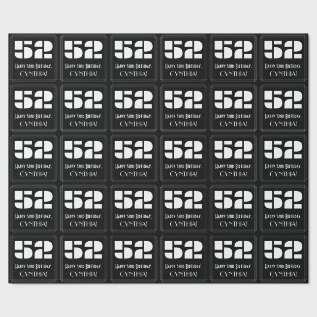 52-årsdag: Art Deco Inspirerad Look "52" & Namn Presentpapper (Seam)