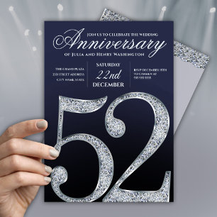 52-årsjubileum Diamant Silver Marinblå Modern Inbjudningar