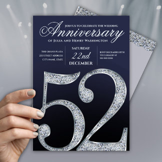 52-årsjubileum Diamant Silver Marinblå Modern Inbjudningar