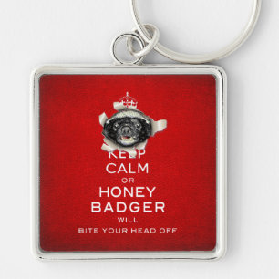 [52] Behållans Lugn eller Honey badger... Fyrkantig Silverfärgad Nyckelring