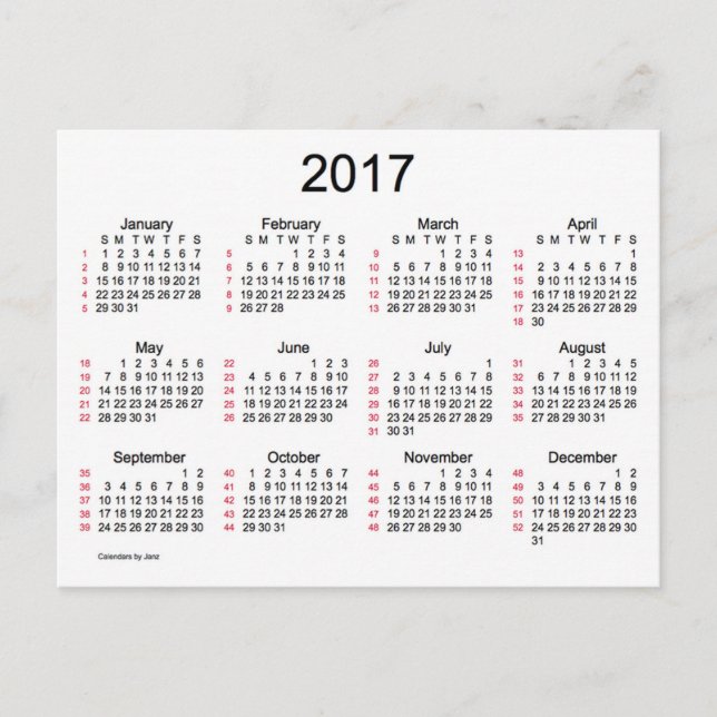 52 veckor 2017 Mini Calendar av Janz Vykort (Framsida)