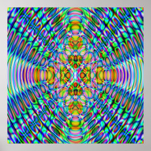 52 x 52 eller mindre Poster, Psychedelic Blue Guld Poster