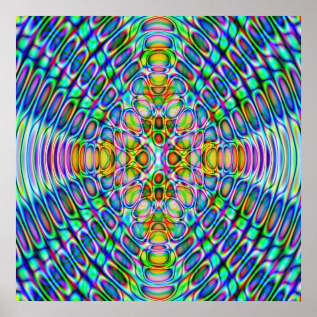 52 x 52 eller mindre Poster, Psychedelic Blue Guld Poster (Framsidan)
