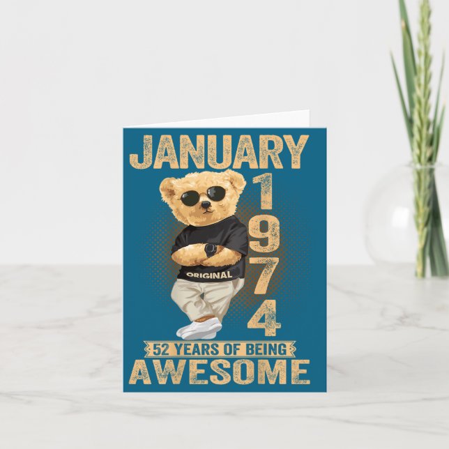 52 Year Old January 1974 Teddy Bear 52nd Birthday  Kort (Framsida)