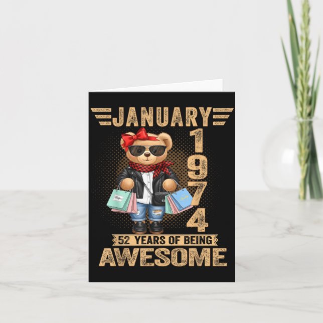 52 Year Old January 1974 Teddy Bear 52nd Birthday  Kort (Framsida)