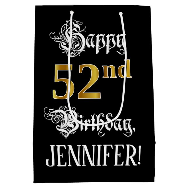 52nd Birthday ~ Fancy Script; Faux Gold Look; Name (Baksidan)