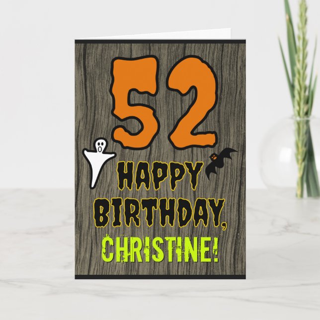52nd Birthday: Spooky Halloween Theme, Custom Name Kort (Framsida)