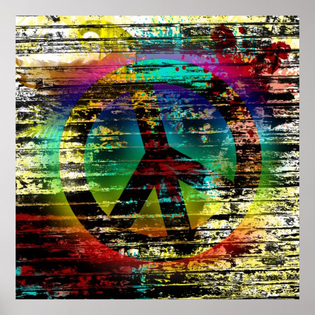52x52 eller Mindre Affisch Regnbåge Grunge Fred Må (Framsidan)