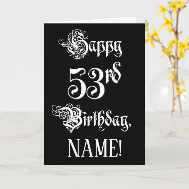 53-årsdag: Fin, Elegant Skrift + Anpassat Namn Kort (Gul blomma)