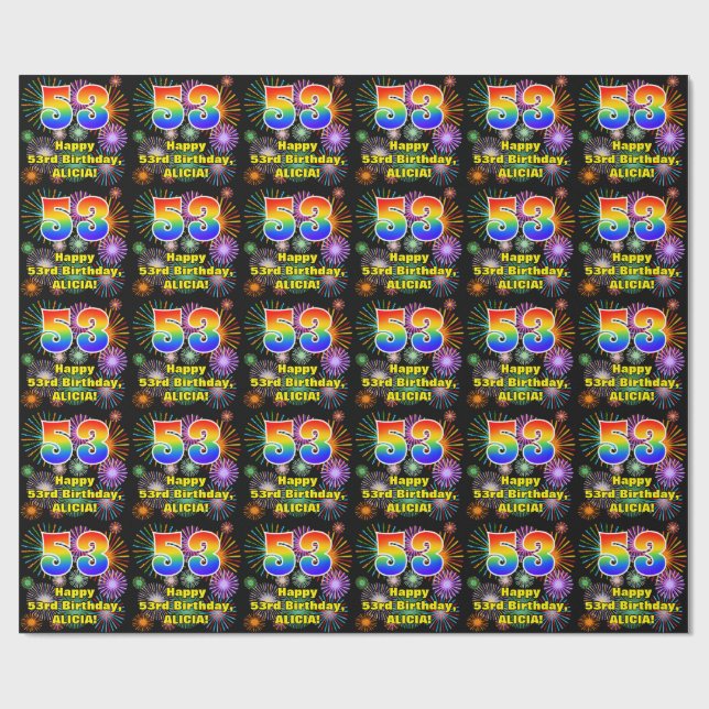 53-årsdag: Roliga fyrverkerier, regnbågsutseende # Presentpapper (Platt)