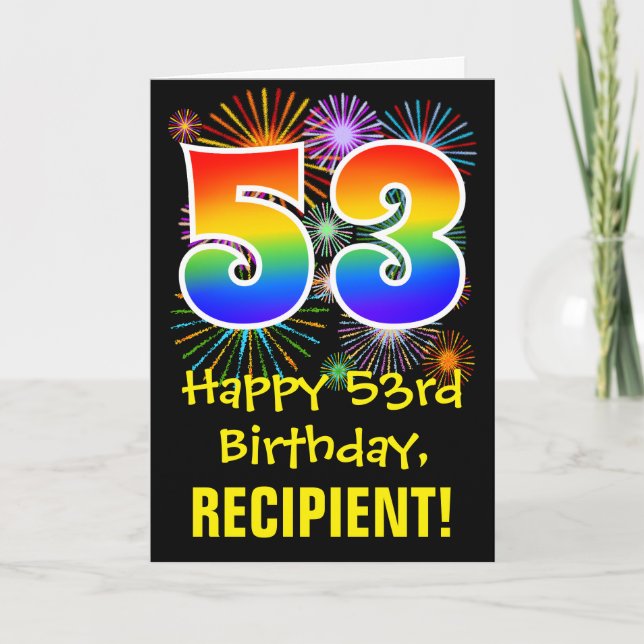 53-årsdag: Roligt fyrverkerimönster + Regnbåge 53 Kort (Framsida)