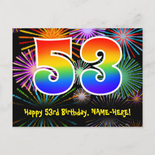 53-årsdag – Roligt fyrverkerimönster + Regnbåge 53 Vykort