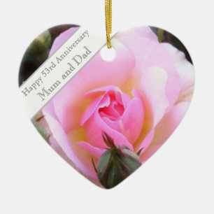 53:e Bröllop-årsdagen Rosa ros Julgransprydnad Keramik