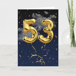 53:e födelsedag Guld Mylar Balloon and Confetti Ca Kort