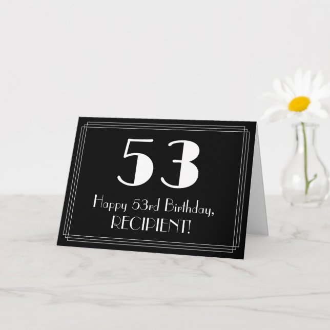 53:e födelsedagen ~ Art Deco Inspired Titta "53",  Kort (Liten växt)