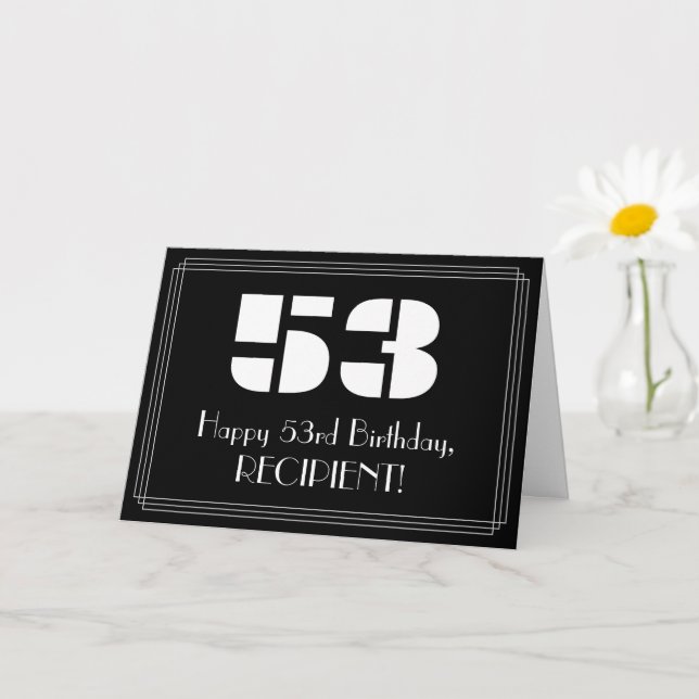 53:e födelsedagen: Art Deco Inspired Titta "53" oc Kort (Liten växt)