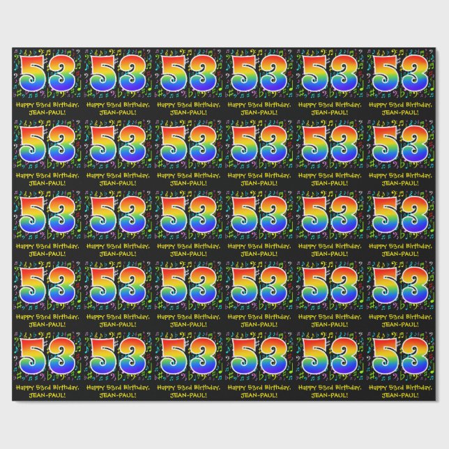 53:e födelsedagen: Colorful Music Symbols, Rainbow Presentpapper (Platt)