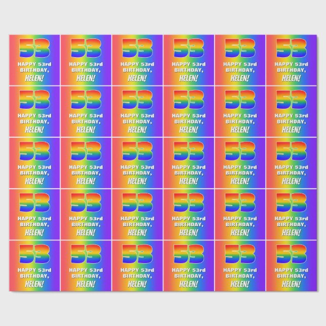 53:e födelsedagen: Färgfull, Roligt Rainbow Mönste Presentpapper (Seam)