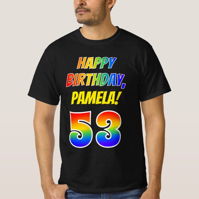 53:e födelsedagen - fetstil, Roligt, regnbåge 53,  T Shirt (Framsida)