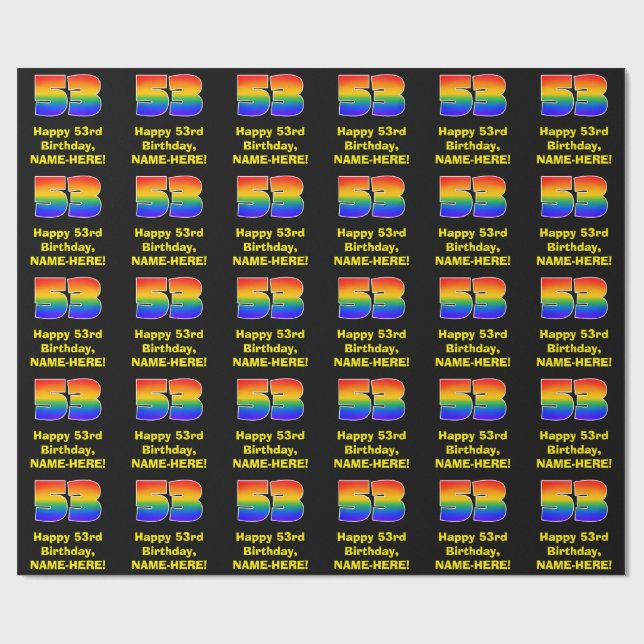 53:e födelsedagen: Roligt, färgstark regnbåge insp Presentpapper (Platt)
