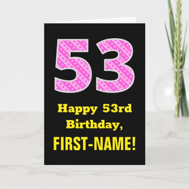 53:e födelsedagen: Rosa Rand och Hjärter "53" + Na Kort (Framsida)