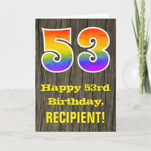 53:e födelsedagen: Rustic Faux Wood look, Rainbow Kort