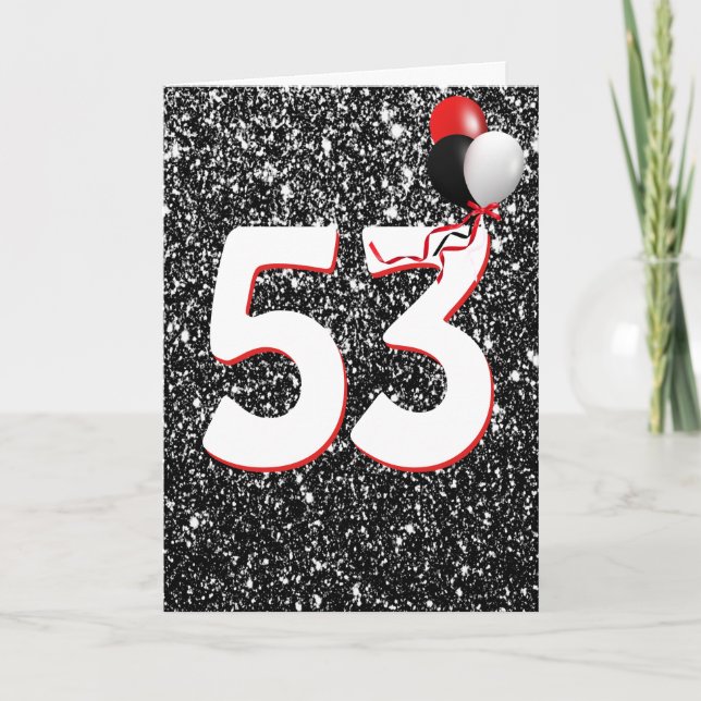 53:e födelsedagsbubblor på svarta Glitter-kortet Kort (Framsida)