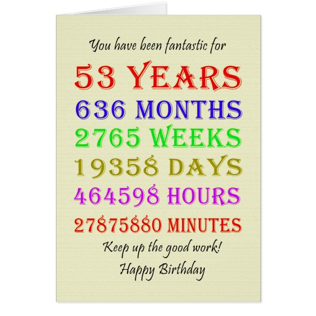 53:e födelsedagsmilstolpar hälsningskort (Framsidan)
