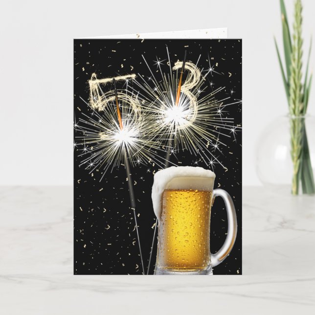 53:e födelsedagssparkler med öl Mugg Kort (Framsida)