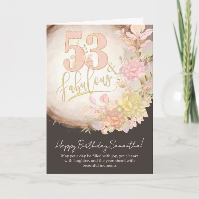 53 & fantastisk blomsterfoto personlig födelsedag kort (Framsida)