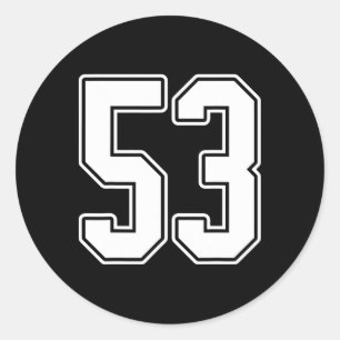 #53 Vit konturnummer 53 Sportfantast Jersey Styl Runt Klistermärke