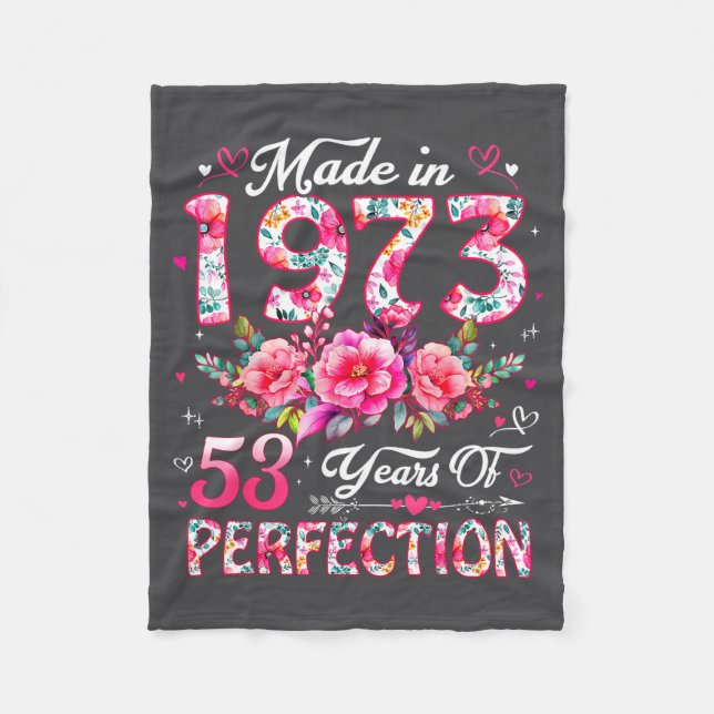 53 Year Old Made In 1973 Floral 53rd Birthday Wome Fleecefilt (Framsidan)