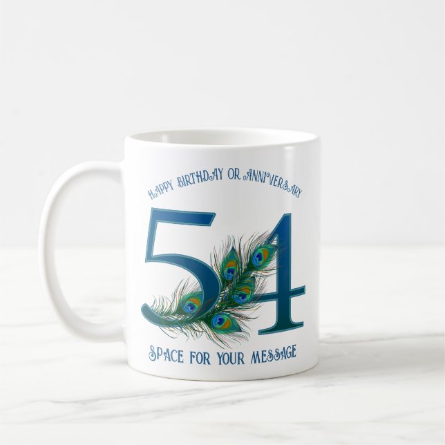 54-års födelsedag eller årsdag Påfågel Fjäder Kaffemugg (Vänster)