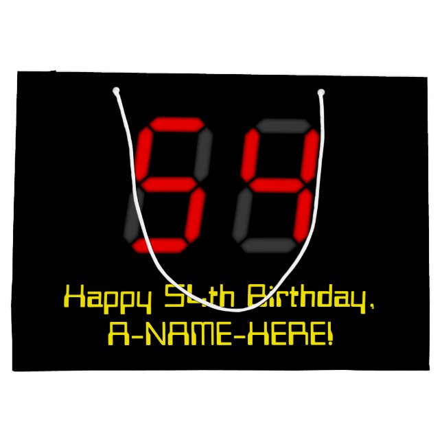54-årsdag: Röd digital klocka stil "54" + Namn (Baksidan)