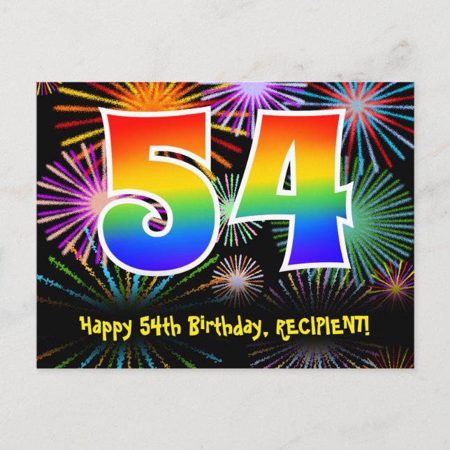 54-årsdag – Roligt fyrverkerimönster + Regnbåge 54 Vykort (Framsida)