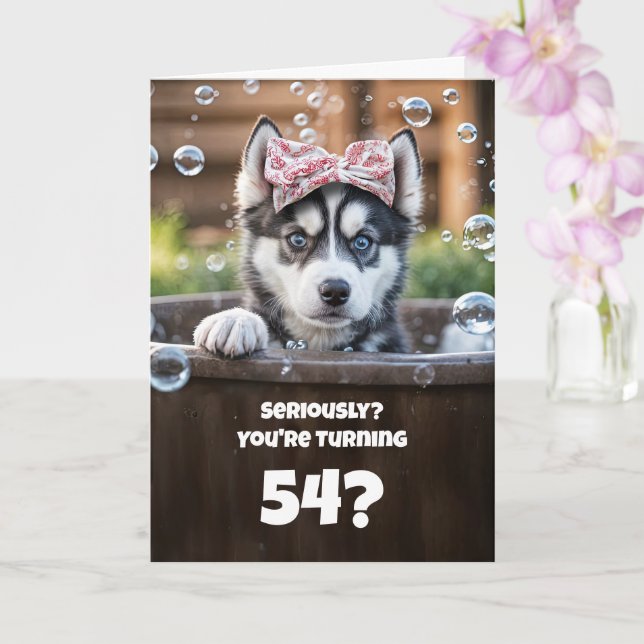 54-årsdag Söt och rolig Husky Hund Kort (Orkide)