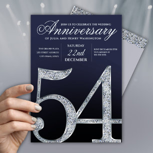 54-årsjubileum Diamant Silver Marinblå Modern Inbjudningar