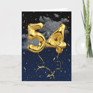 54:e födelsedag Guld Mylar Balloon and Confetti Ca Kort