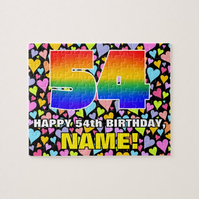 54:e födelsedag - Roligt, hjärtklappning + "54" Pussel (Horisontell)