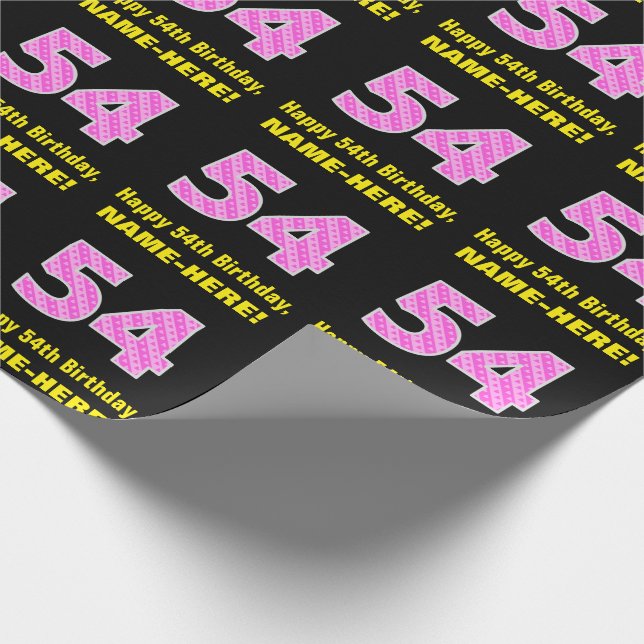 54:e födelsedag: Rosa Rand och örter "54" + Namn Presentpapper (Hörn)