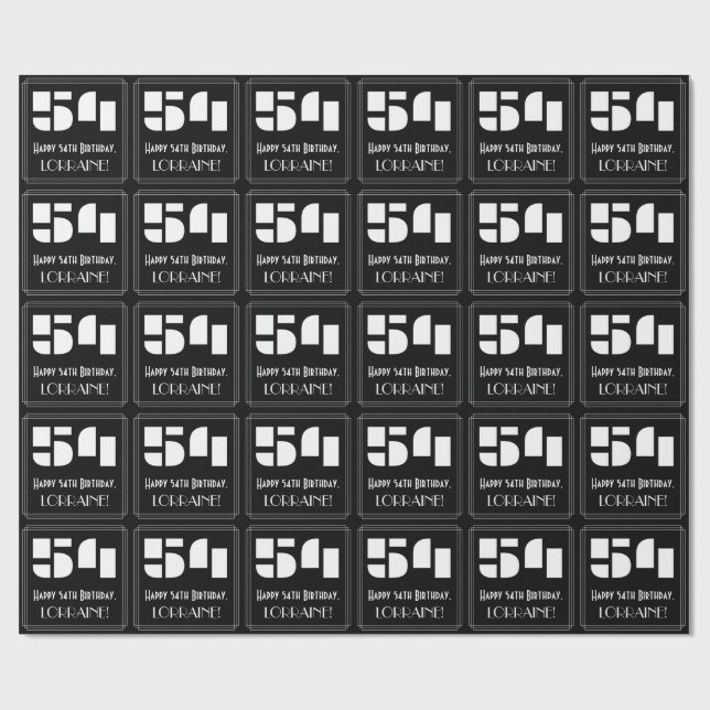 54:e födelsedagen: Art Deco Inspired Titta "54" oc Presentpapper (Platt)