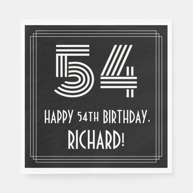 54:e födelsedagen: Art Deco Inspired Titta "54" +  Pappersservett (Framsidan)