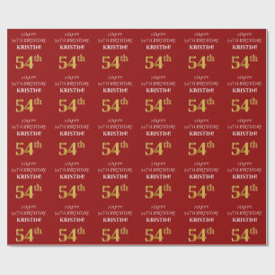 54:e födelsedagen: Elegant, rött, Faux Guld-utseen Presentpapper